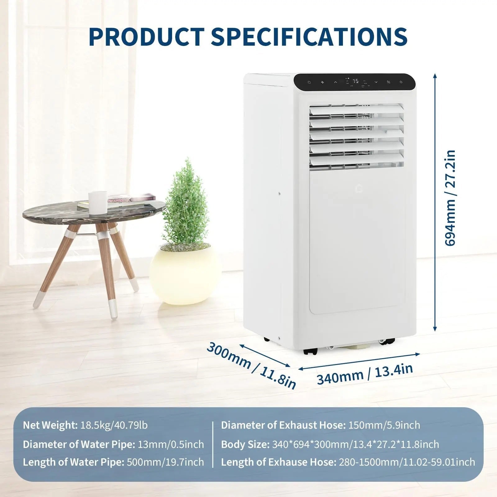 Garvee 14K/10K/8K BTU Fast & Quiet Cooling Portable Air Conditioner, 4‑in‑1 AC Unit with Dehumidifier & Fan, LED/LCD Display, Remote Control, 24H Timer, 4‑Way Swing, 360° Wheels & Window Kit for Bedroom Office Home