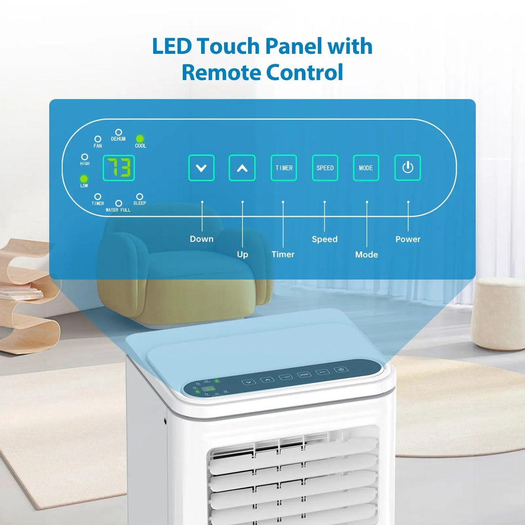 Garvee 14K/10K/8K BTU Fast & Quiet Cooling Portable Air Conditioner, 4‑in‑1 AC Unit with Dehumidifier & Fan, LED/LCD Display, Remote Control, 24H Timer, 4‑Way Swing, 360° Wheels & Window Kit for Bedroom Office Home