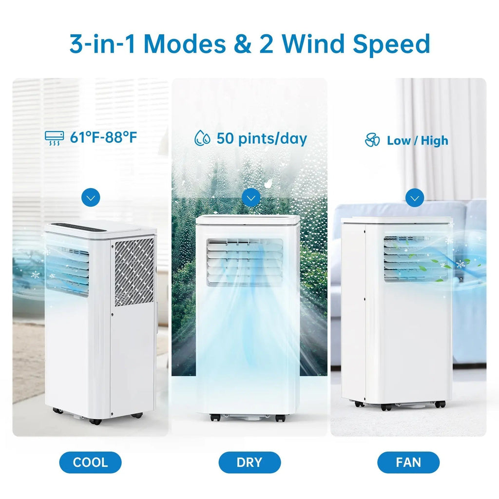 Garvee 14K/10K/8K BTU Fast & Quiet Cooling Portable Air Conditioner, 4‑in‑1 AC Unit with Dehumidifier & Fan, LED/LCD Display, Remote Control, 24H Timer, 4‑Way Swing, 360° Wheels & Window Kit for Bedroom Office Home